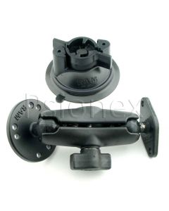 RAM MountTwist Lock Suction Cup with Double Socket Arm and Round Base adapter; Overall Length: 6.75” RAM-B-166-202U